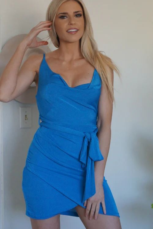 Blue Is The New Pink Mini Dress - Blue Chic Puff Sleeve Mini Dress