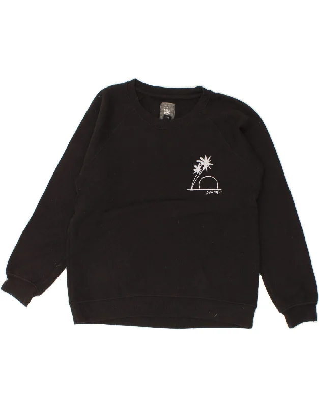 BILLABONG Womens Graphic Sweatshirt Jumper UK 16 Large Black Cotton Hoodie with Elastic Cuffs Stretchable Comfortable