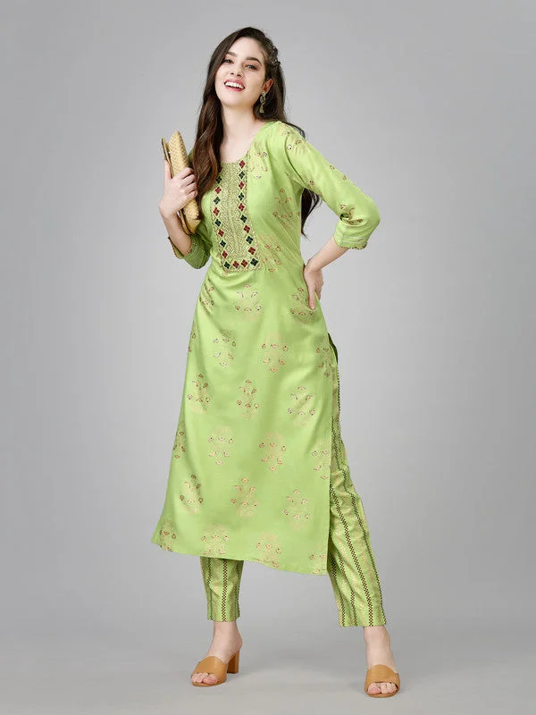 Women's Embroidered Rayon Kurta Pant Set - Malishka Export Chic Capri Pants