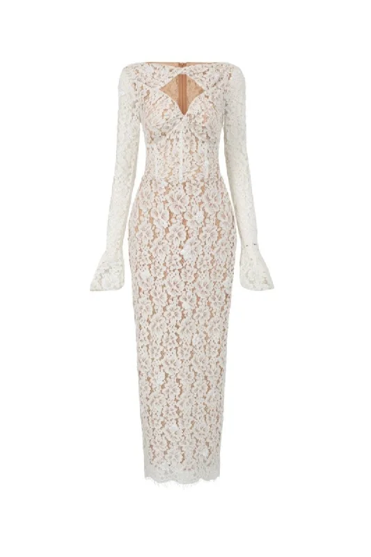 AVERY FLORAL LACE CUT OUT DRESS IN BEIGE Floral Print girly