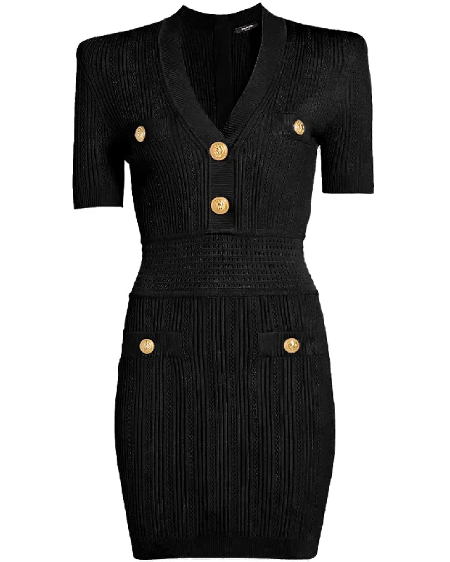 Noir Knit V Neck Mini Dress Elegant Silk Mini Dress