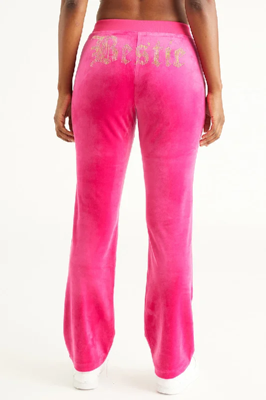 Bestie Big Bling Velour Track Pants Casual Skinny Fit Pants