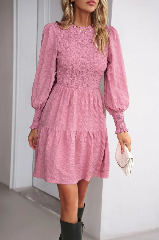 Smocked Lantern Sleeve Mini Dress Classic Black Mini Dress