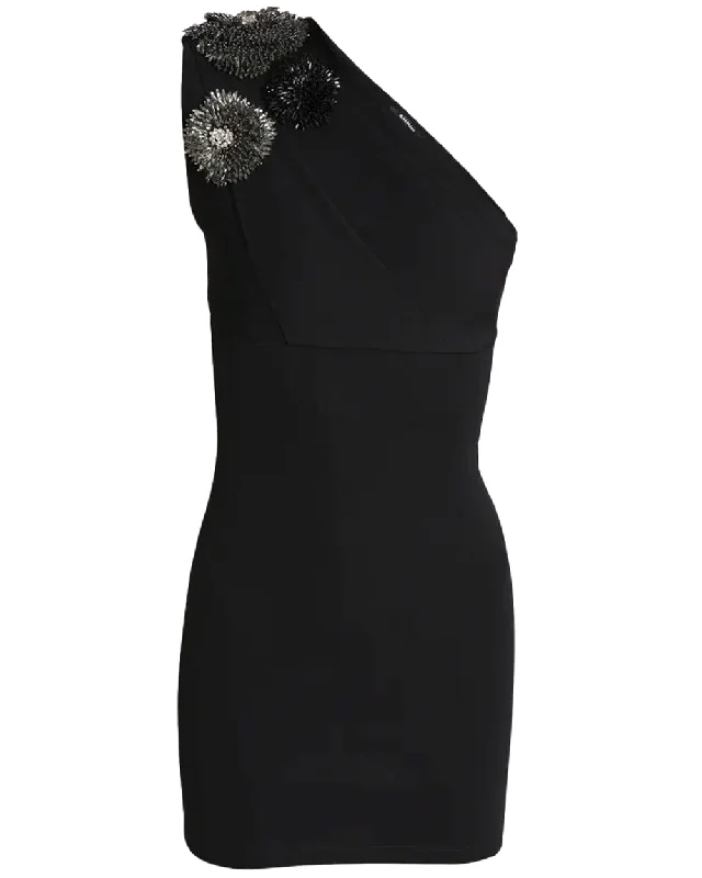 Noir Embroidered Flower Asymmetrical Mini Dress Classic White Mini Dress