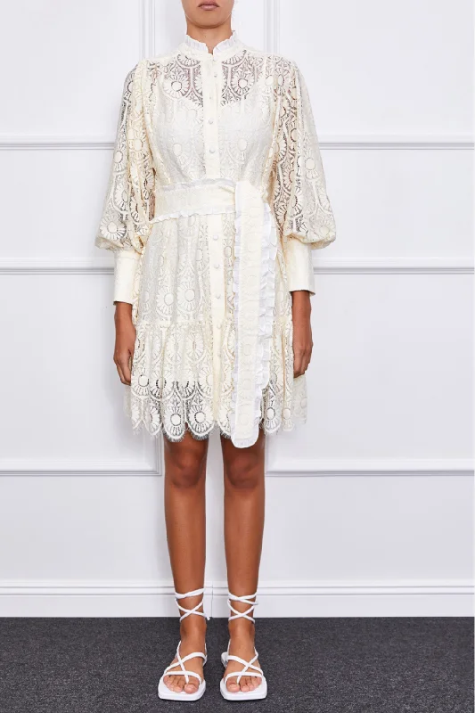 Jasmine Mini Dress (Off-White) Classic Floral Print Mini Dress