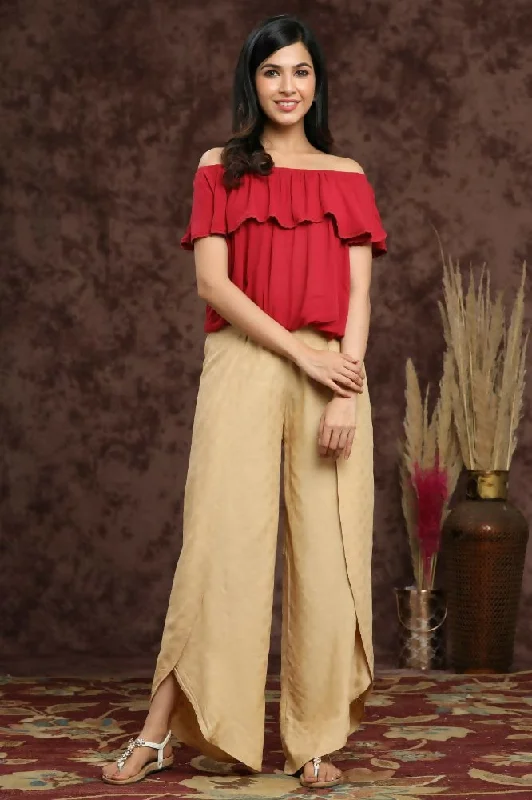 Juniper Gold Ethnic Motif Printed Rayon Tulip Pants High-Waist Jeans