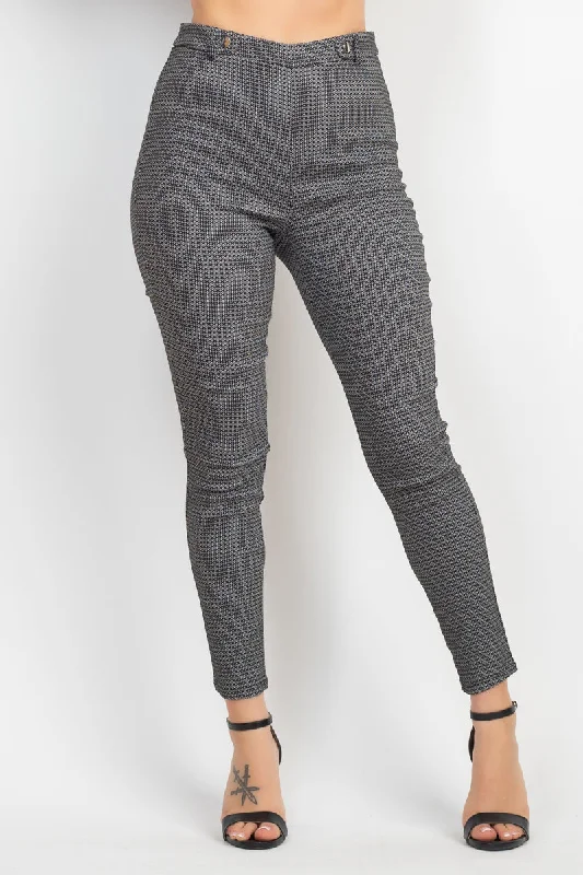 Skinny Button Tab Plaid Pants Slim Fit Casual Pants