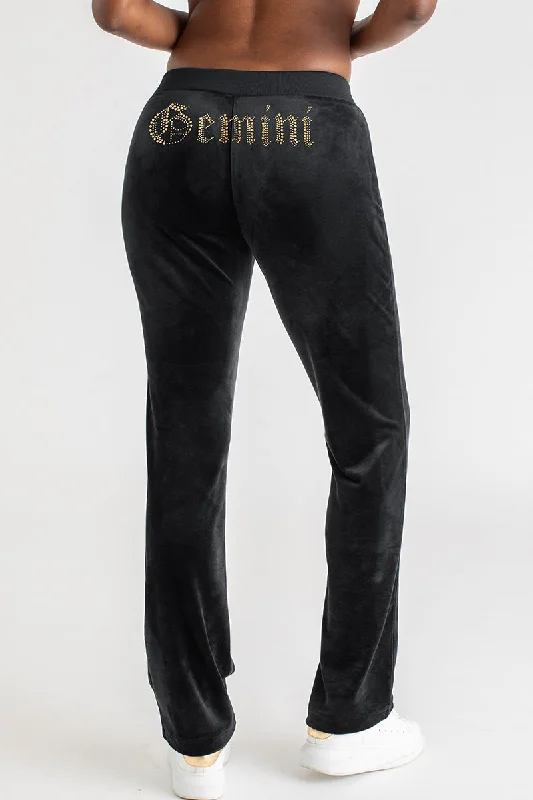 Gemini Big Bling Velour Track Pants Comfy Athletic Pants