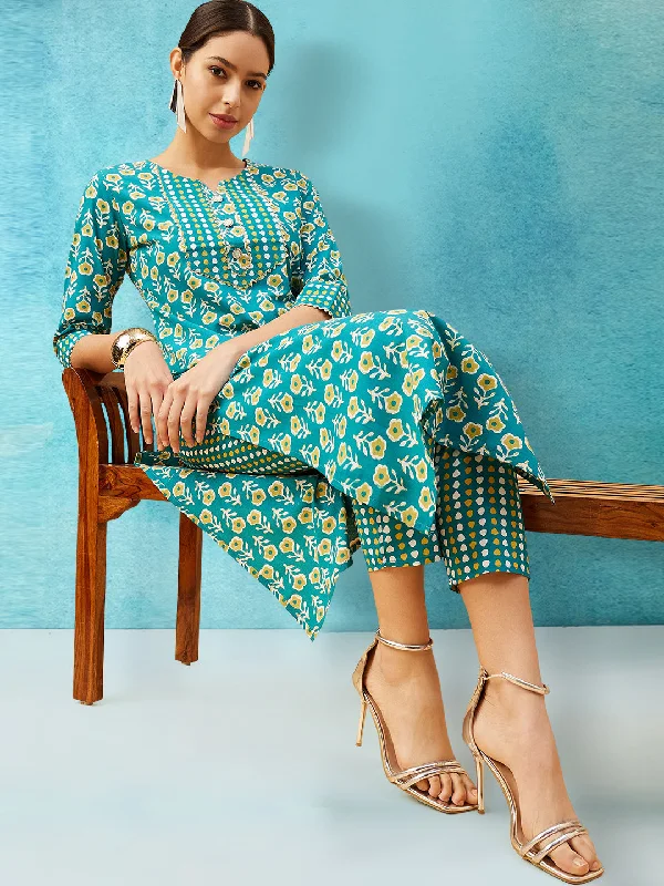 Women's Rama Poly Cotton Kurti With Pant - Dwija Fashion Elegant Dress Pants