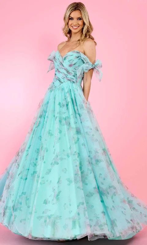 Rachel Allan 70495 - Ruched Floral Prom Dress Square Neckline Feminine