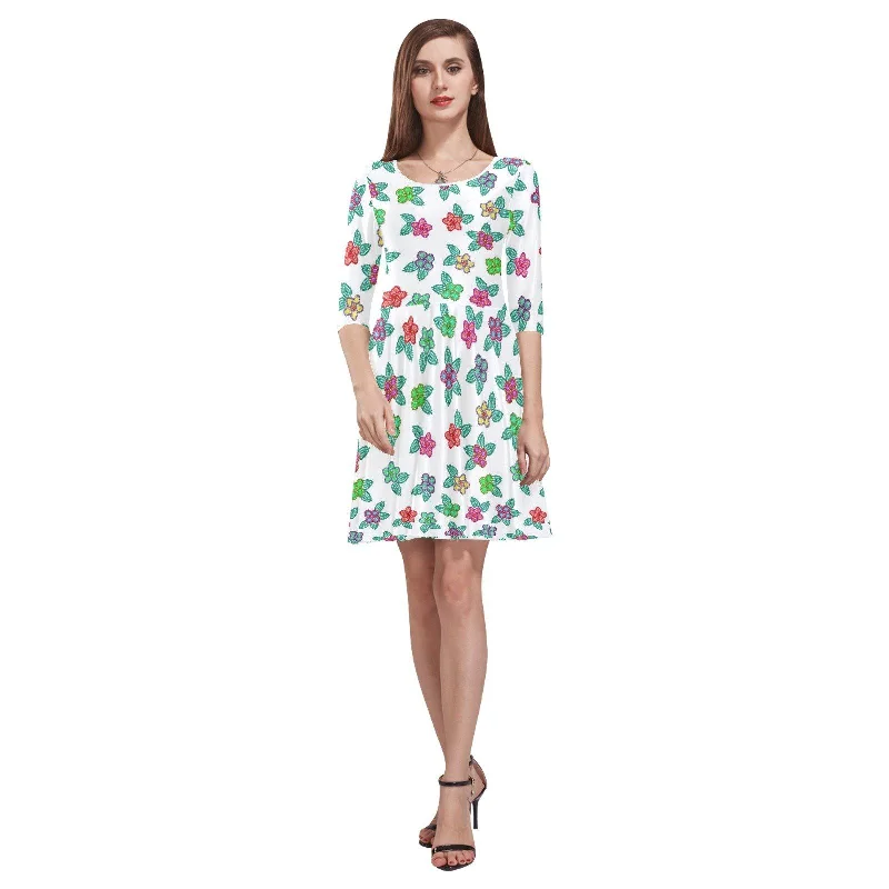 Berry Flowers White Tethys Half-Sleeve Skater Dress Tunics Cozy comfortable