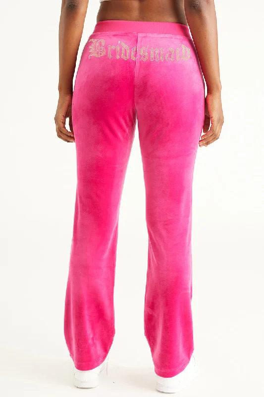 Bridesmaid Big Bling Velour Track Pants Comfortable Jogger Trousers