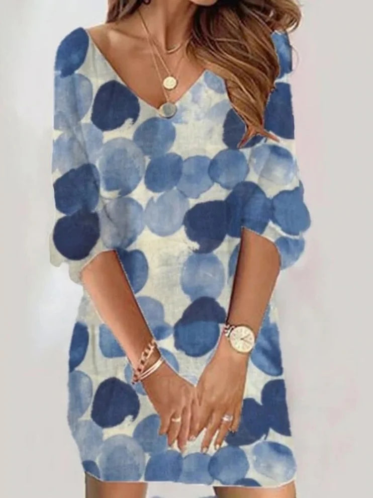 Original Printed Contrast Color Polka-Dot Half Sleeves Mini Dress 106095  - M Classic Casual Mini Dress