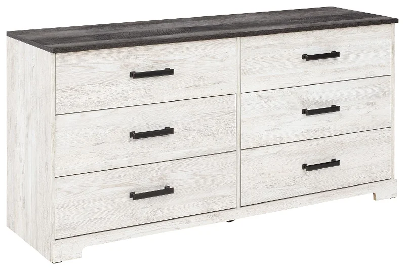 Shawburn - White / Black / Gray - Six Drawer Dresser - Pewter-tone Pulls Tunics Mesh breathable