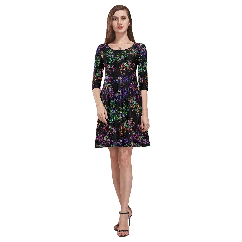 Neon Floral Buffalos Tethys Half-Sleeve Skater Dress Tunics Cozy soft
