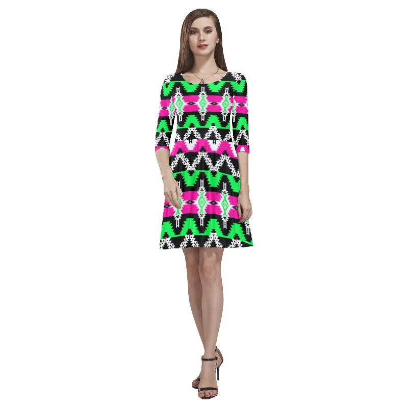 Two Spirit Ceremony Tethys Half-Sleeve Skater Dress Off-the-shoulder Chic Trendy