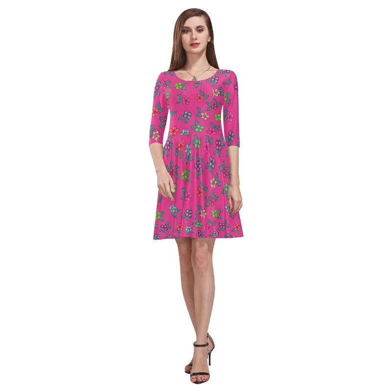 Berry Flowers Tethys Half-Sleeve Skater Dress Tunics Stylish elegant