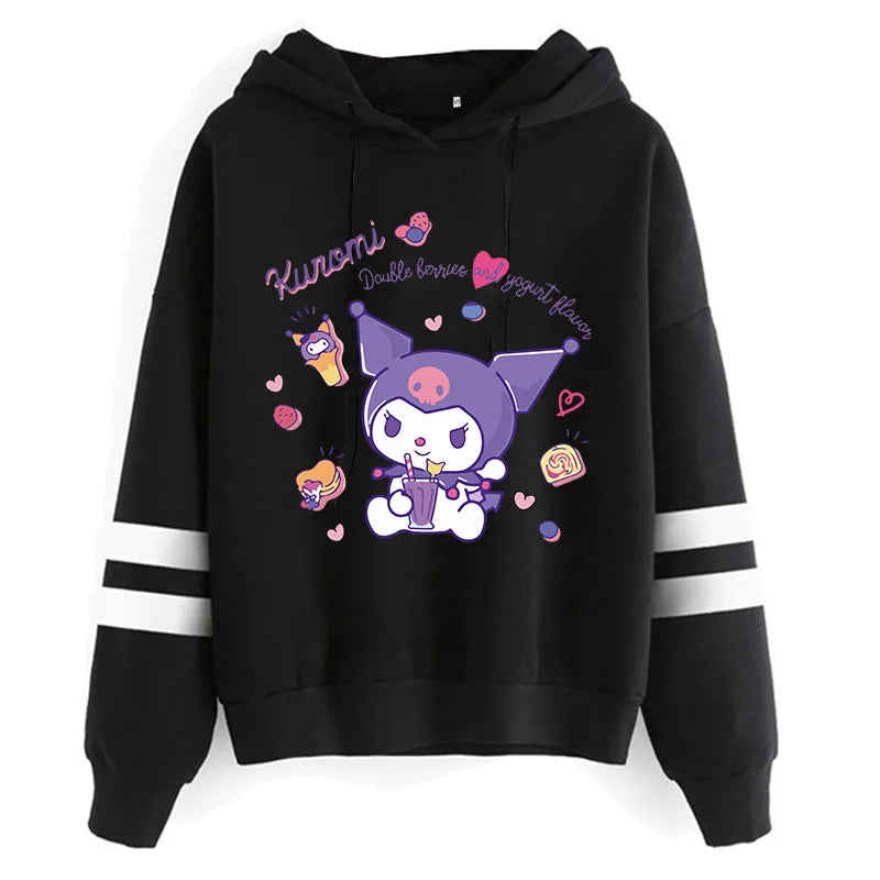 Funny Fashion Clothes Kuromi Hoodie Sanrio Kuromi Women Manga Sweatshirt  Harajuku Female Hoodies Hoody Sweatshirts Hoodie with Double Zipper Versatile Adjustable