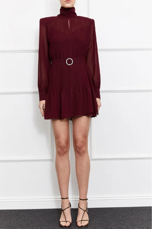 Kelsey Mini Dress (Burgundy) Elegant Velvet Mini Dress