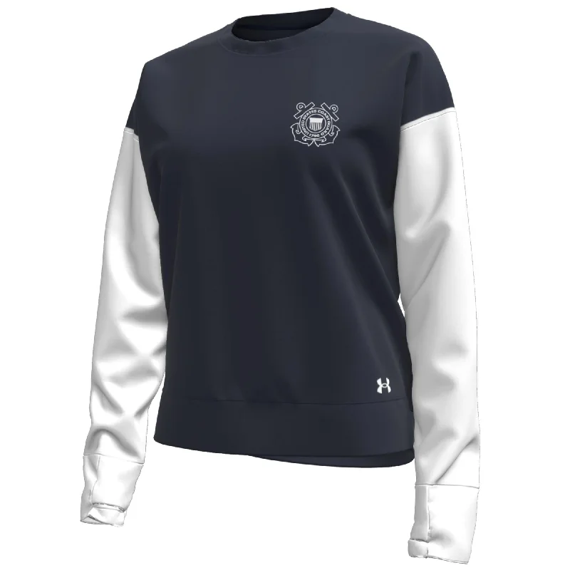 Coast Guard Under Armour Womens SP24 Gameday Tech Terry Crew Sweatshirt Hoodie with Hem Embroidery Detailed Premium