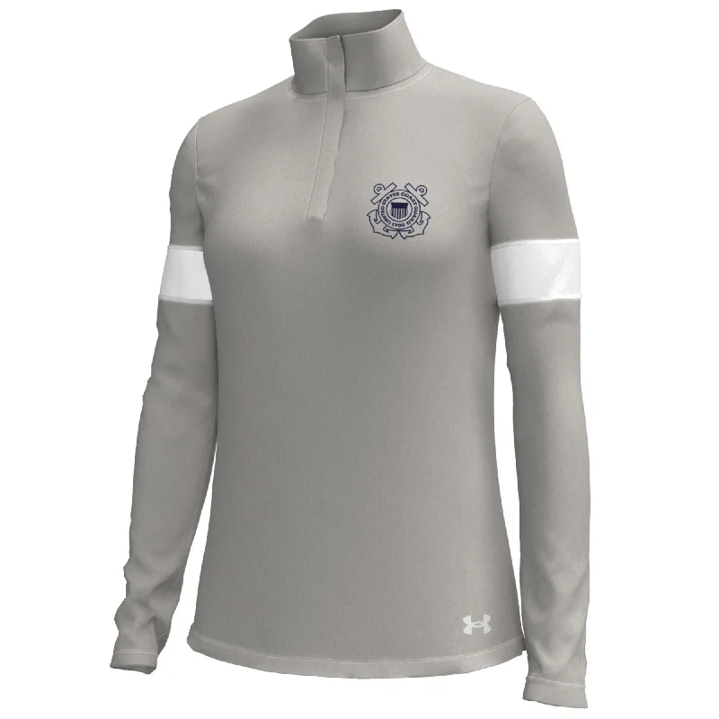 Coast Guard Under Armour Womens SP24 Gameday Challenger 1/4 Zip Sweatshirt Hoodie with Hem Applique Textured Unique