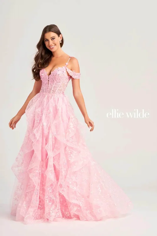 Ellie Wilde EW35218 - Ruffled Cold Shoulders Evening Dress Tunics Canvas sturdy
