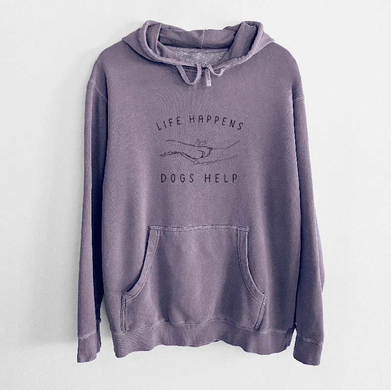 Life Happens Dogs Help - Paw - Unisex Pigment Dyed Hoodie Hoodie with Full-Zip Functional Layering