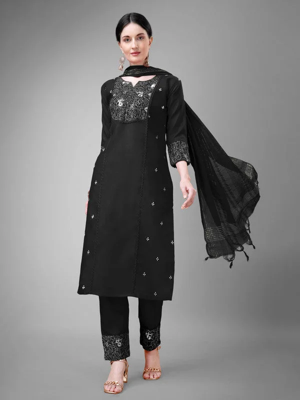 Women's Embroidered Cotton Blend Kurta Pant Dupatta Set - Malishka Export Classic Cropped Pants