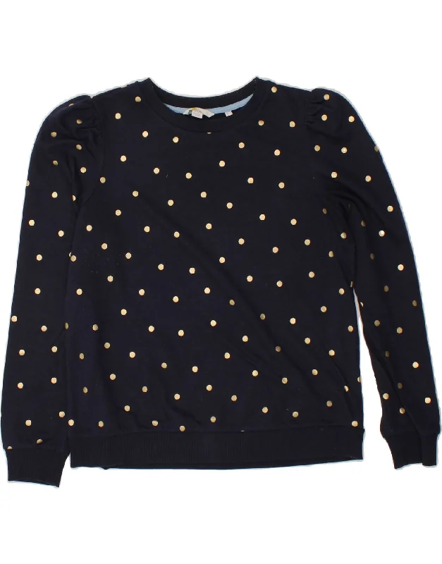 BODEN Womens Sweatshirt Jumper UK 14 Large Navy Blue Polka Dot Cotton Hoodie with Earth Tones Natural Calm