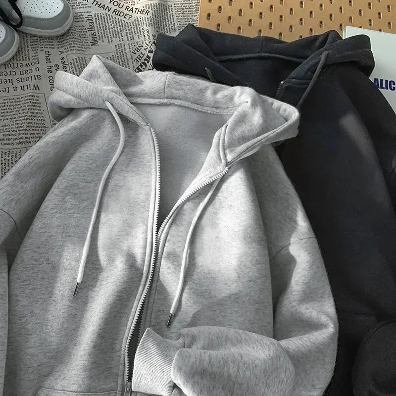 Autumn Fashion Solid Zipper Hoodie Women Warm Fleece Hooded Sweatshirt Casual Street Pocket Sportswear Oversized Female Clothing Hoodie with Slim Fit Tailored Modern