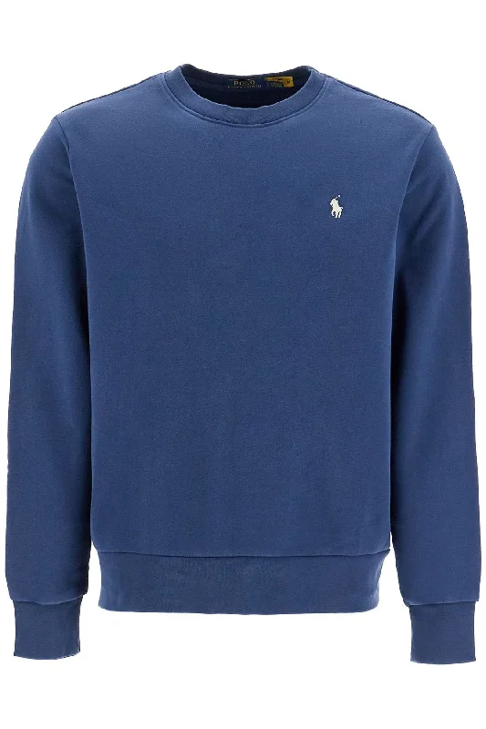 Loopback Cotton Crewneck Sweatshirt Hoodie with Slit Hem Functional Movement