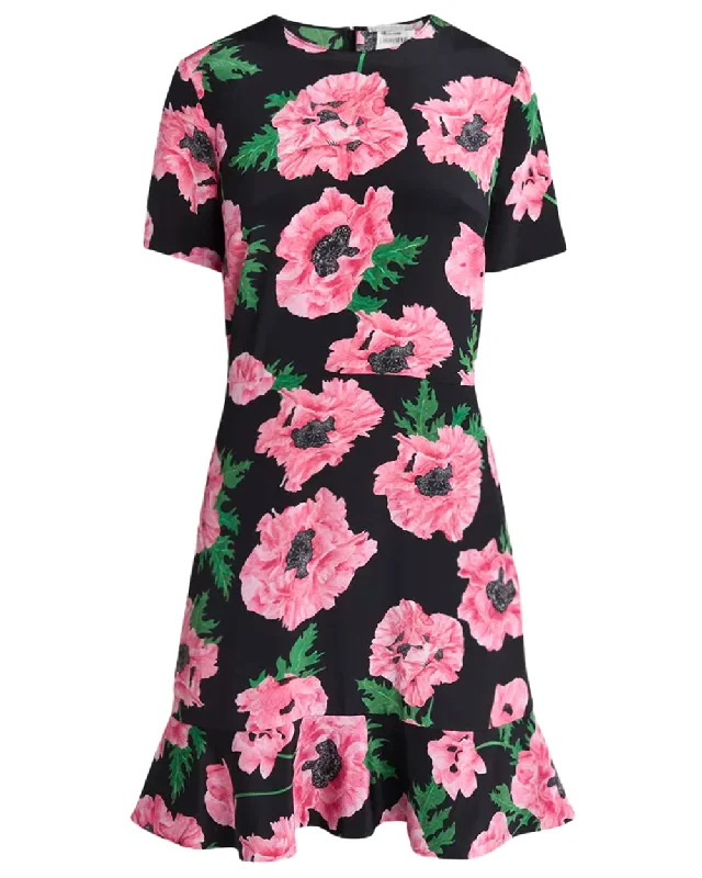 Pink and Black Iconic Poppy Print Mini Dress Fashionable Lace Mini Dress