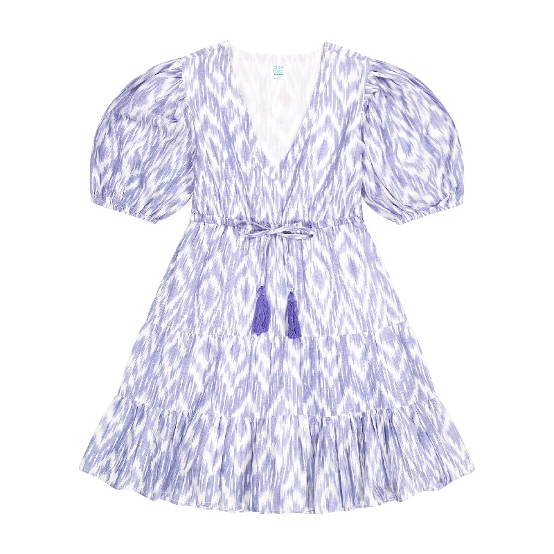 Florence Women's Mini Dress in Blue Ikat Elegant Velvet Mini Dress