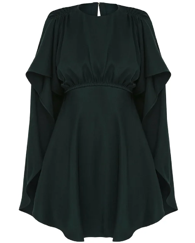Bottle Green Eden Cascading Mini Dress Fashionable Off-Shoulder Mini Dress