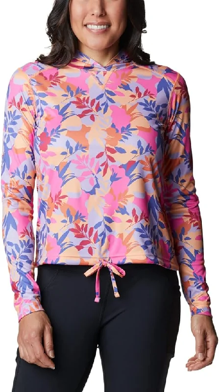 Columbia Womens Summerdry Long Sleeve Printed Hoodie Sweatshirt Hoodie with Hem Frayed Vintage Worn