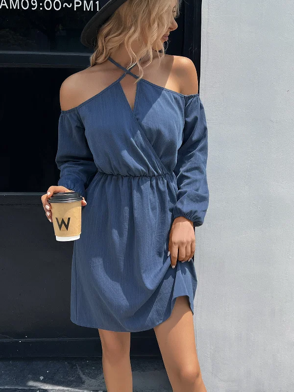 Cold-Shoulder Crisscross Mini Dress Chic Halter Mini Dress