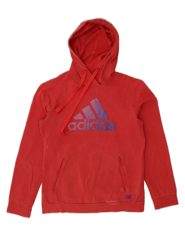 ADIDAS Womens Graphic Hoodie Jumper UK 4/6 XS Red Cotton Hoodie with Hood Adjustable Protection