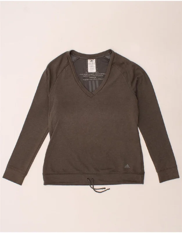 ADIDAS Womens Sweatshirt Jumper UK 12 Medium Grey Cotton Hoodie with Drawstring Waist Adjustable Fitted