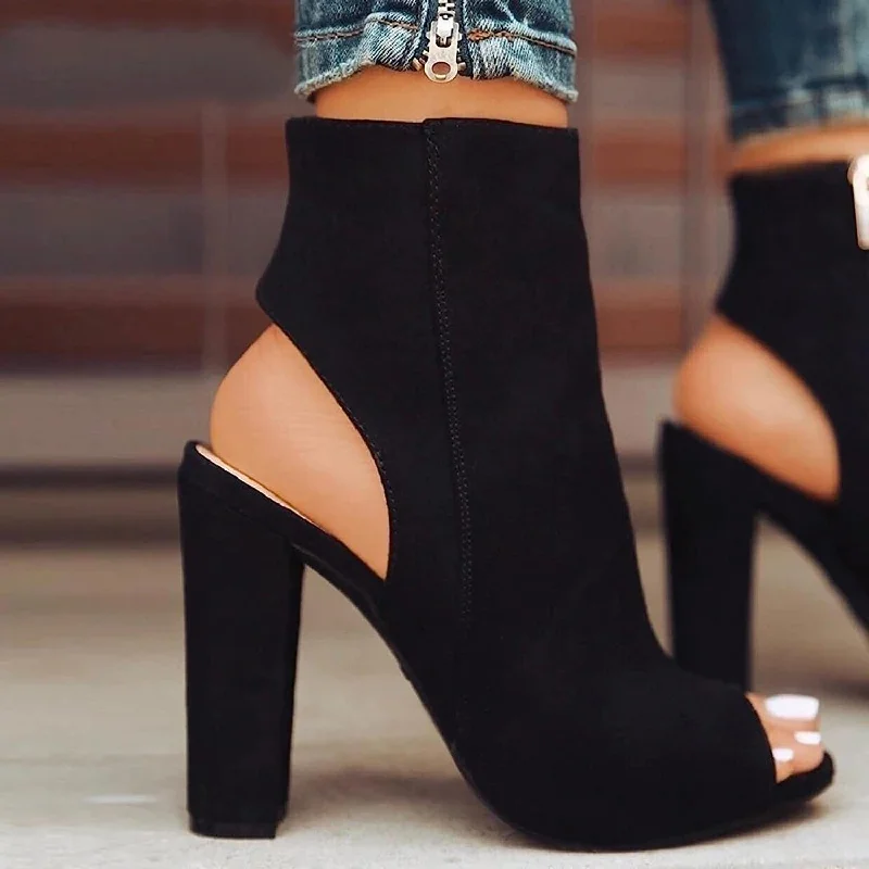 Sohiwoo Chunky Block High Heels Peep Toe Ankle Strap Dress Boots Casual Short Summer