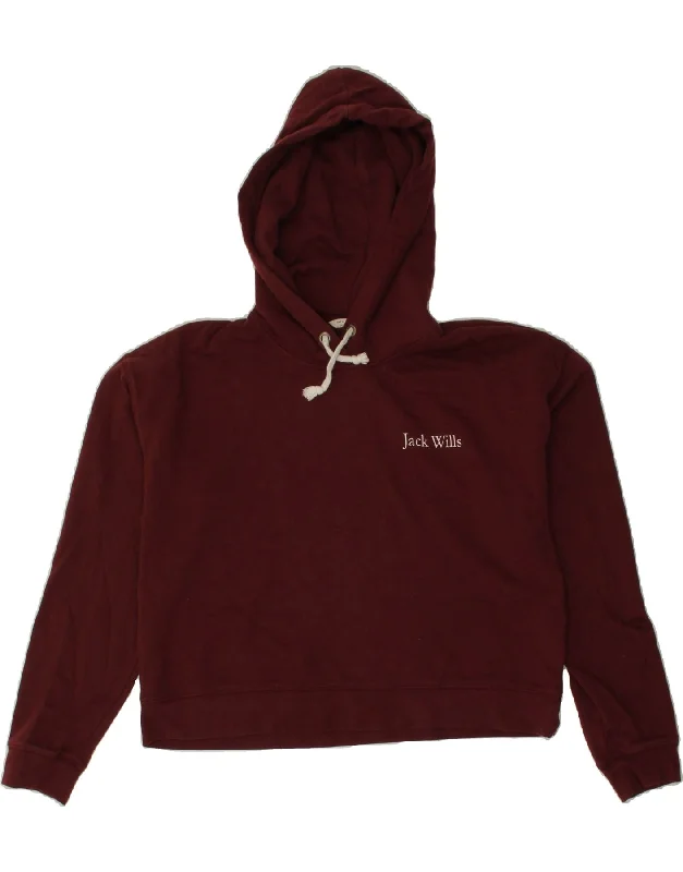 JACK & JONES Womens Crop Hoodie Jumper UK 12 Medium  Burgundy Cotton Hoodie with Back Slit Movement Comfort