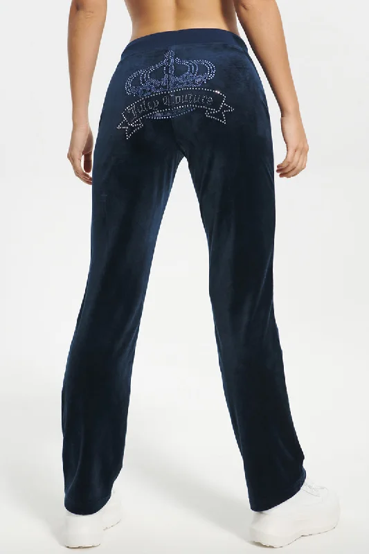 Crown Bling Velour Track Pants Comfortable Wide-Leg Pants