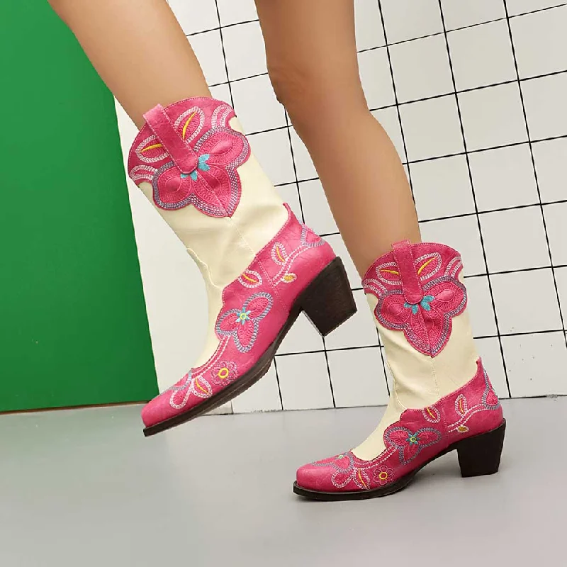 Embroidery boots for women casual mid-calf dress boots Tunics Timeless classic