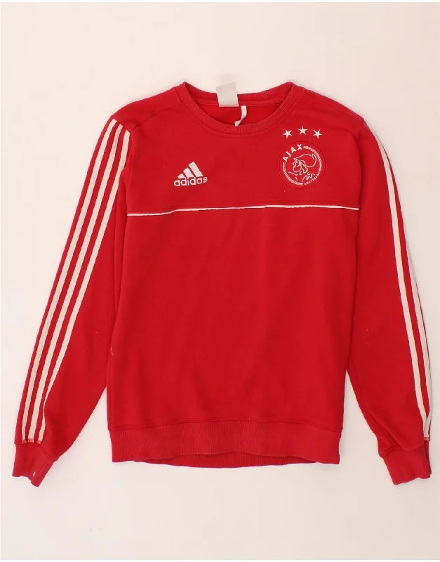 ADIDAS Womens Ajax Amsterdam Graphic Sweatshirt Jumper UK 14 Medium Red Hoodie with Stripes Bold Sporty