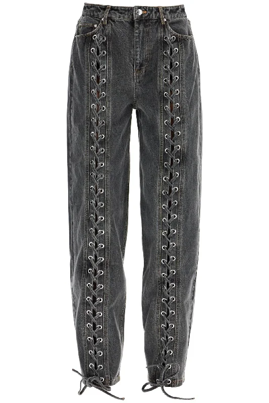 black organic cotton wide leg pants with lace 113887100 BLACK Relaxed Lounge Trousers