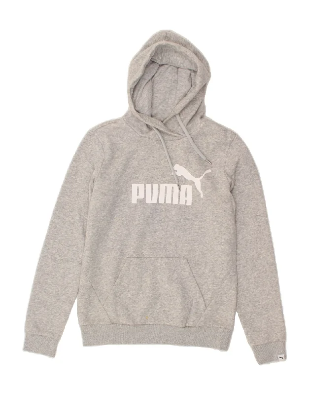 PUMA Womens Graphic Hoodie Jumper UK 10 Small  Grey Cotton Hoodie with Tie-Dye Psychedelic Retro