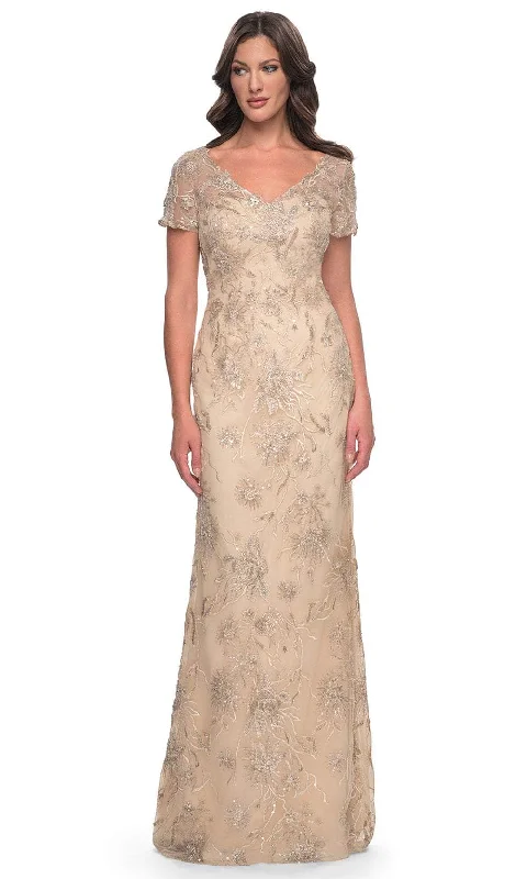 La Femme 30798 - Short Sleeve Beaded Evening Dress Tunics Floral girly