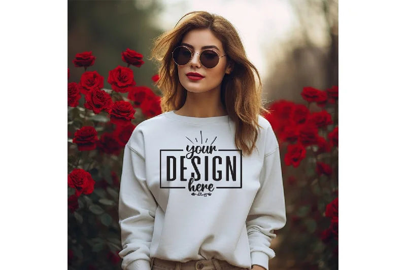 Gildan 18000 Woman White Sweatshirt Mockup Hoodie with Mesh Breathable Sporty