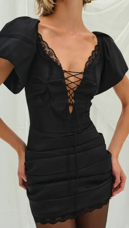 Singrid Mini Dress - Black Comfortable Smocked Mini Dress