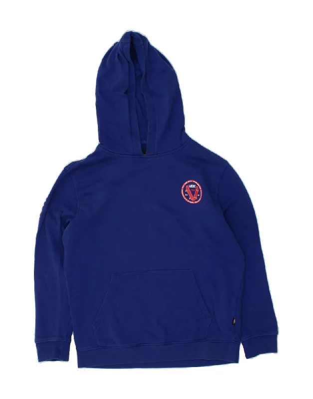 VANS Womens Graphic Hoodie Jumper UK 16 Large Blue Cotton Hoodie with Fur Luxurious Winter