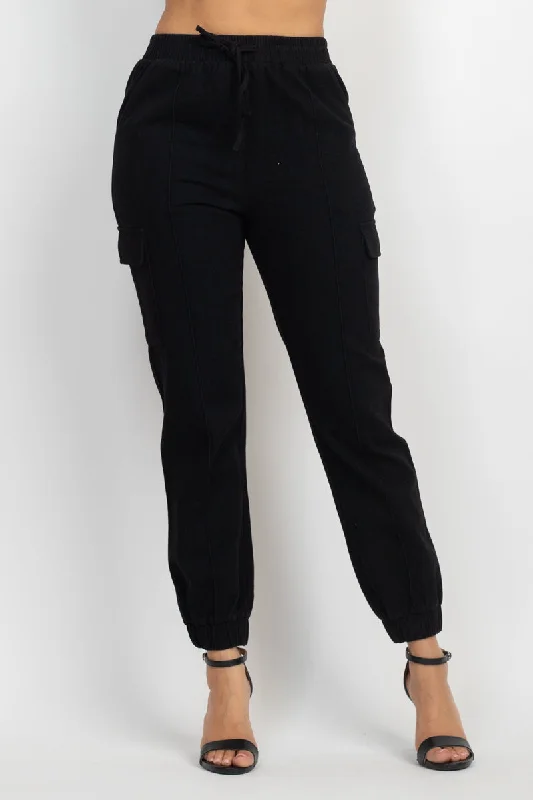 Solid High-rise Pocketed Jogger Pants Classic Pleated Pants